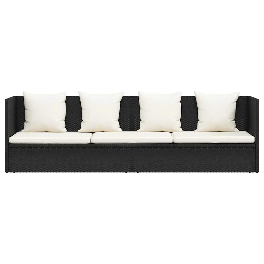 Lit de jardin avec coussin et oreillers Résine tressée Noir - 5