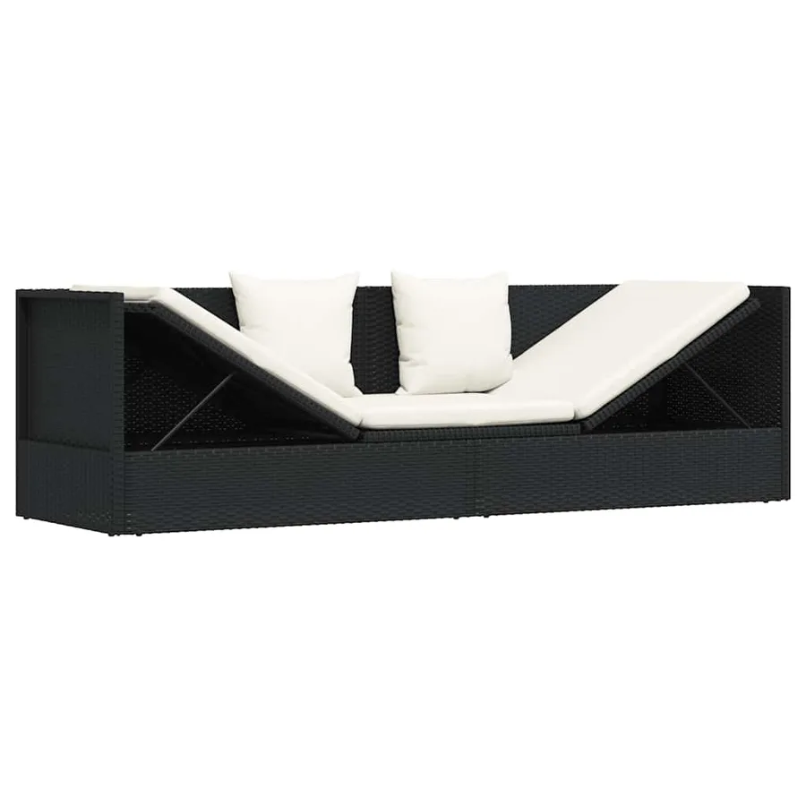 Lit de jardin avec coussin et oreillers Résine tressée Noir - 6