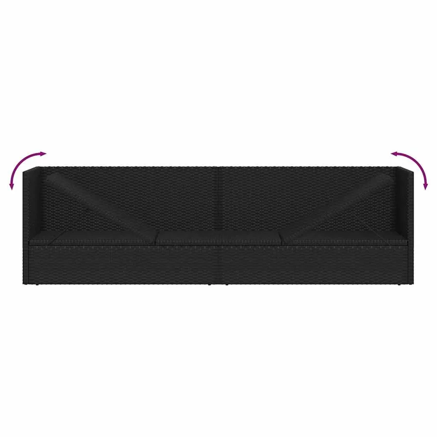 Lit de jardin avec coussin et oreillers Résine tressée Noir - 9