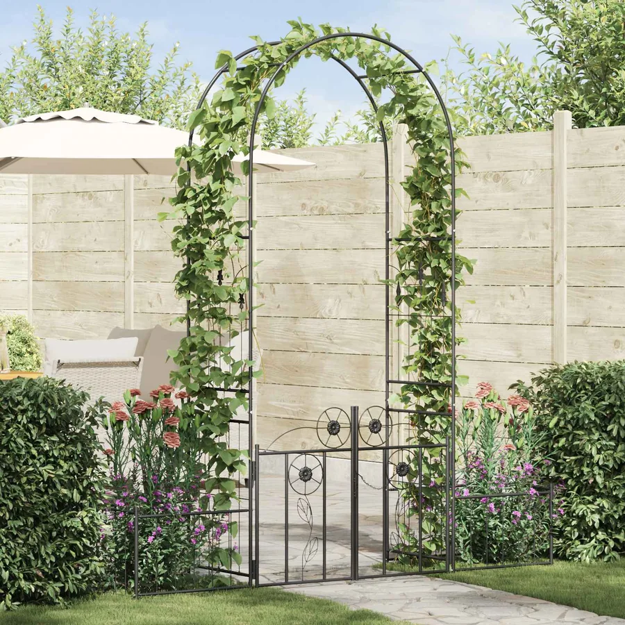Arche de jardin avec verrouillage Noir 203 x 50 x 218 cm