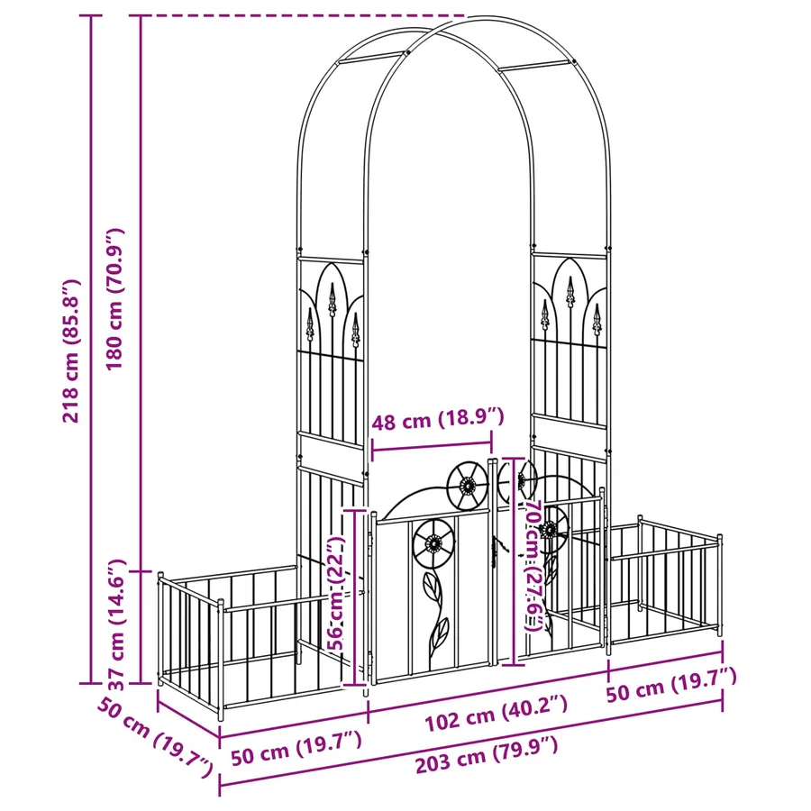 Arche de jardin avec verrouillage Noir 203 x 50 x 218 cm - 8