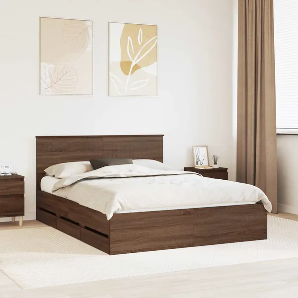 Cadre de lit Chêne brun 150 x 200 cm Bois Ingénierie