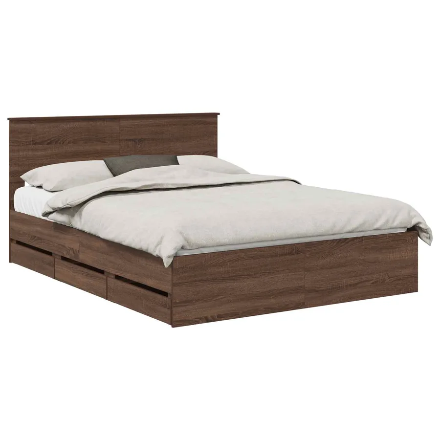 Cadre de lit Chêne brun 150 x 200 cm Bois Ingénierie - 2