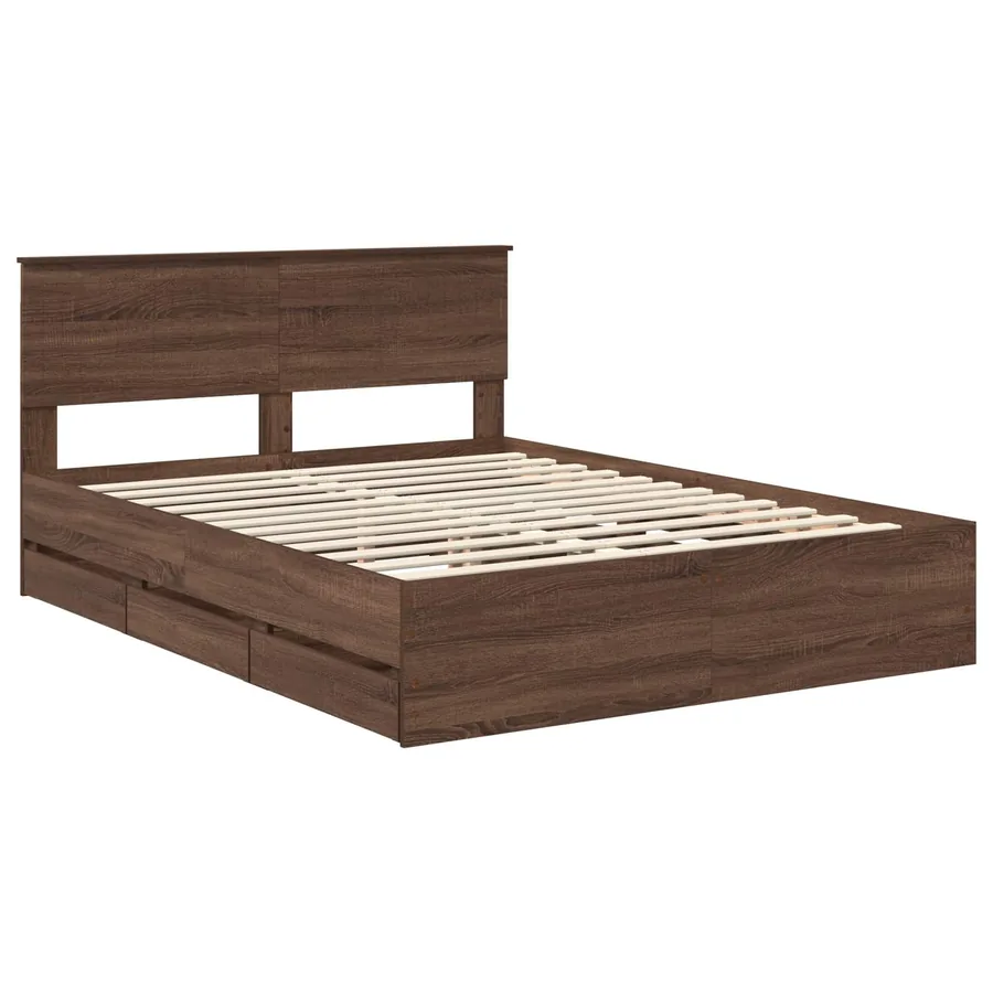 Cadre de lit Chêne brun 150 x 200 cm Bois Ingénierie - 4