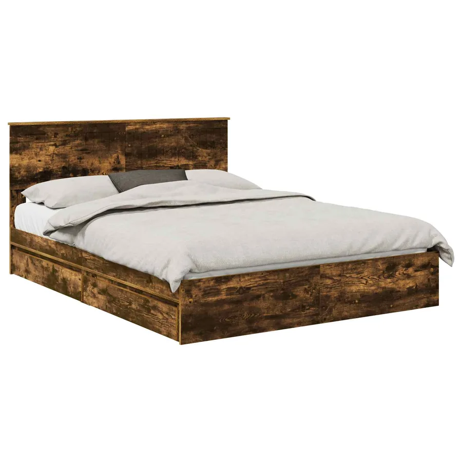 Lit de Rangement Chêne fumé 150 x 200 cm Bois d'ingénierie - 2