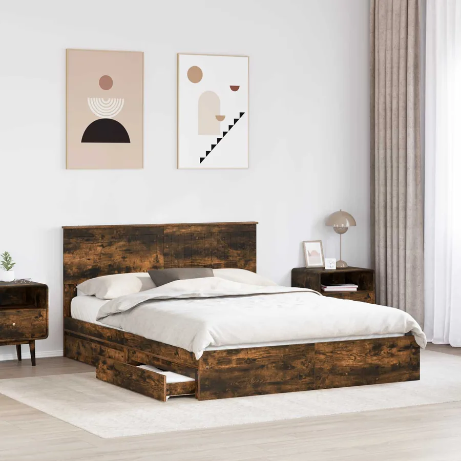 Lit de Rangement Chêne fumé 150 x 200 cm Bois d'ingénierie - 3