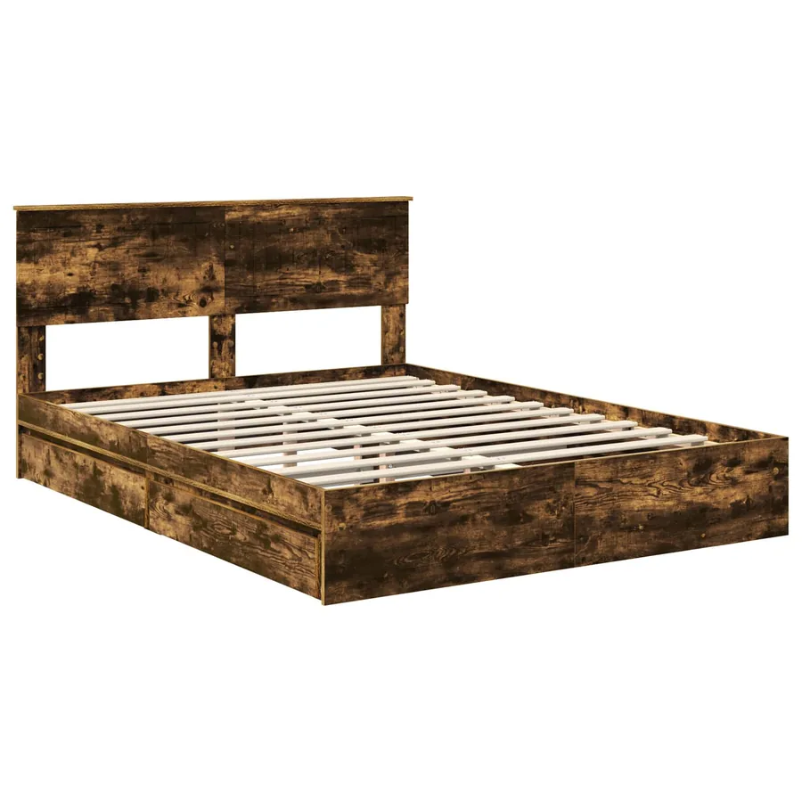 Lit de Rangement Chêne fumé 150 x 200 cm Bois d'ingénierie - 4