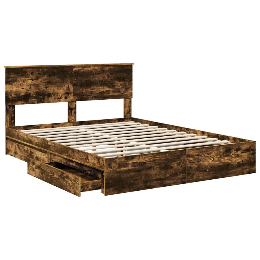 Lit de Rangement Chêne fumé 150 x 200 cm Bois d'ingénierie - 5