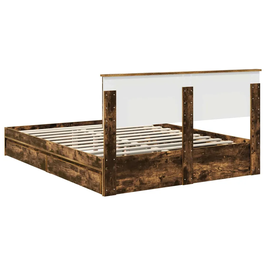 Lit de Rangement Chêne fumé 150 x 200 cm Bois d'ingénierie - 8