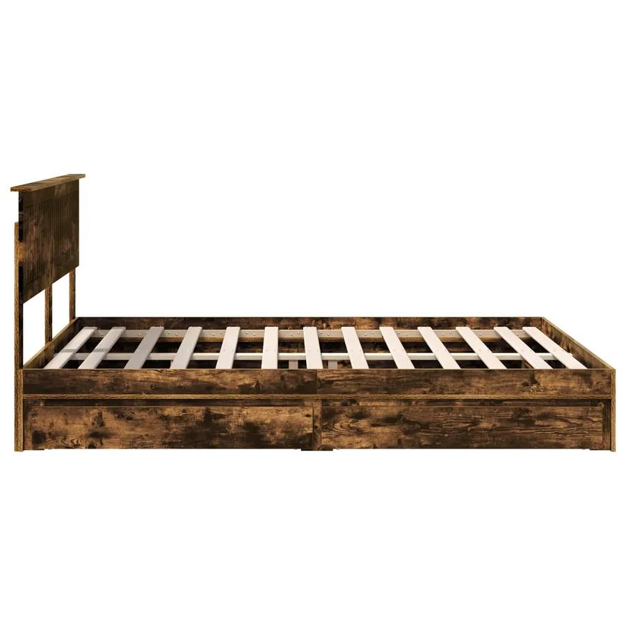 Lit de Rangement Chêne fumé 150 x 200 cm Bois d'ingénierie - 9