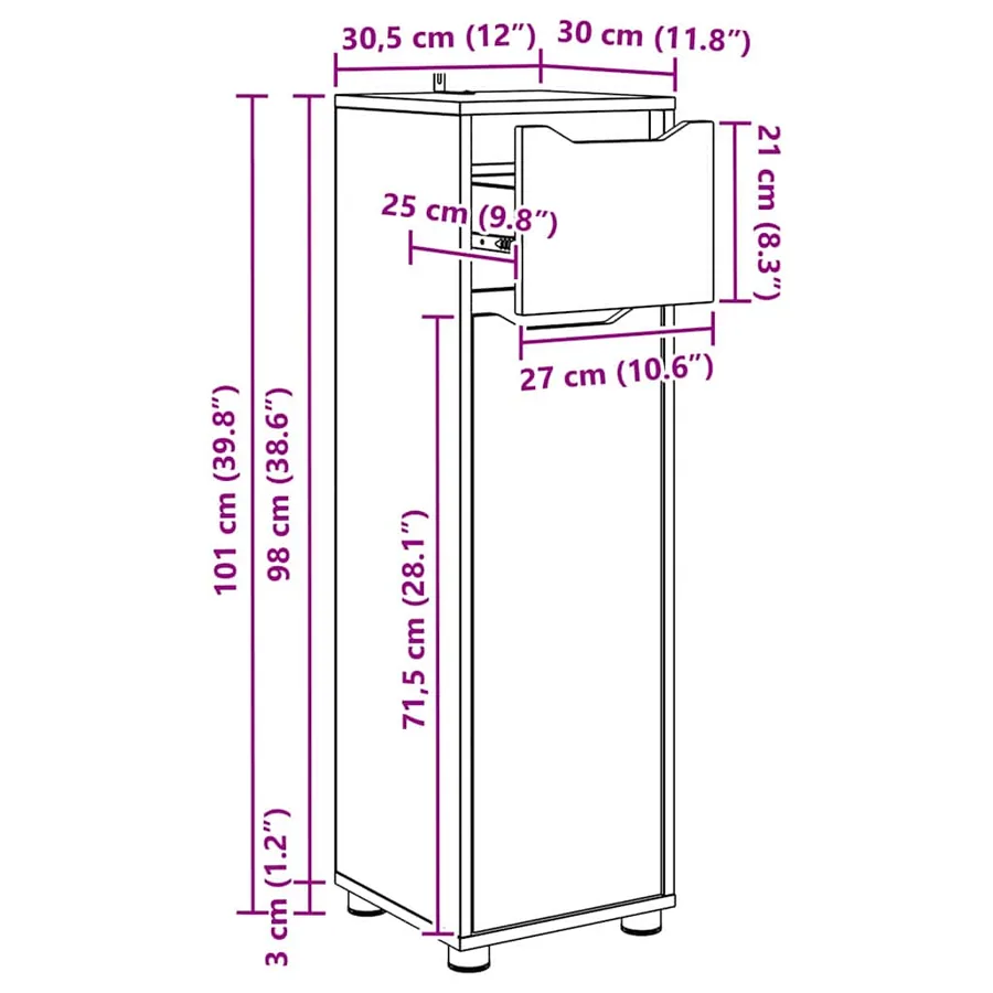 Cabinet de salle de bain Chêne artisanal 30,5 x 30 x 101 cm - 15