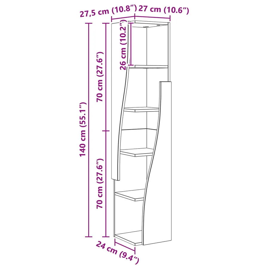 Meuble d'angle Gris Sonoma 27,5x27x140cm Bois d'ingénierie - 8