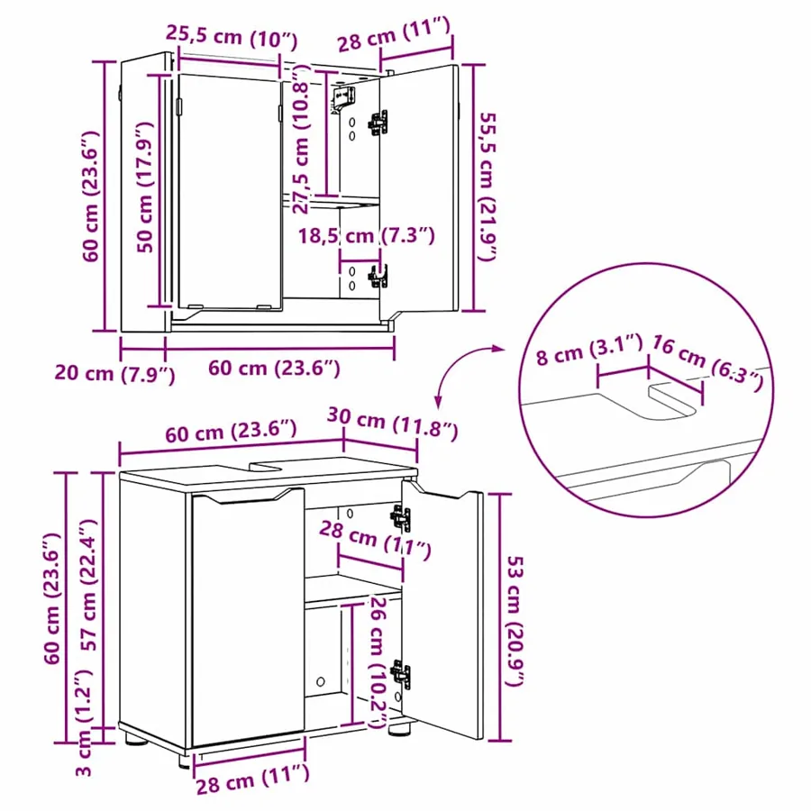 Ensemble de mobilier de salle de bain 4 pcs Gris Sonoma - 16