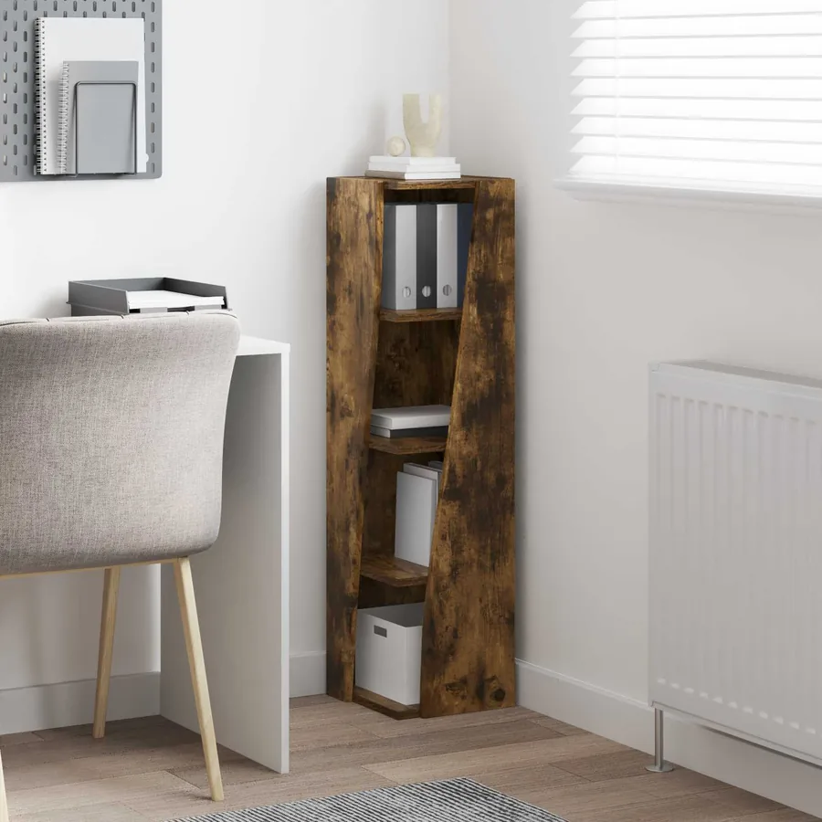 Meuble d'angle Chêne fumé 27,5x27x102cm Bois d'ingénierie - 4