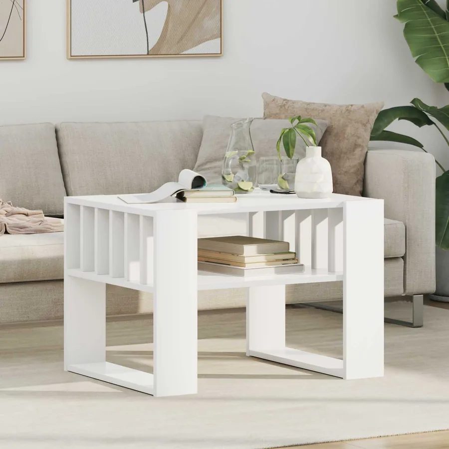 Table basse Blanc 66 x 49,5 x 45 cm Bois d'ingénierie