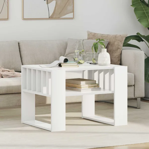 Table basse Blanc 66 x 49,5 x 45 cm Bois d'ingénierie