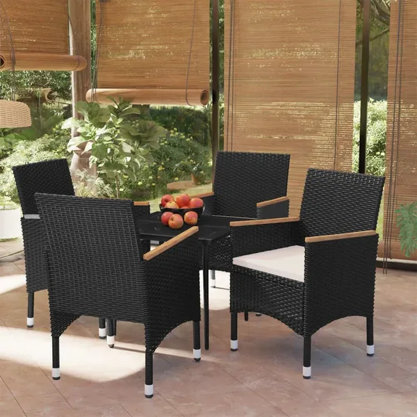 Ensemble à manger de jardin avec coussins 5 pcs Noir