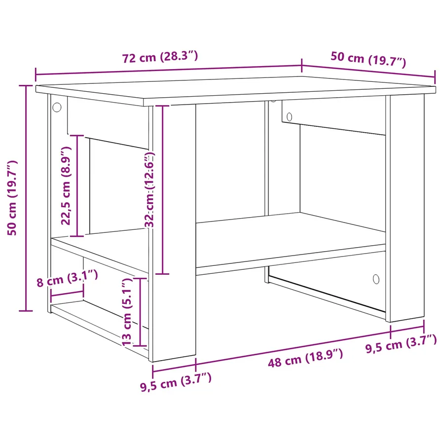 Table basse Chêne noir 72 x 50 x 50 cm Bois d'ingénierie - 10
