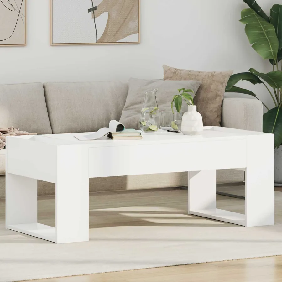 Table basse Blanc 110 x 50 x 41 cm Bois d'ingénierie