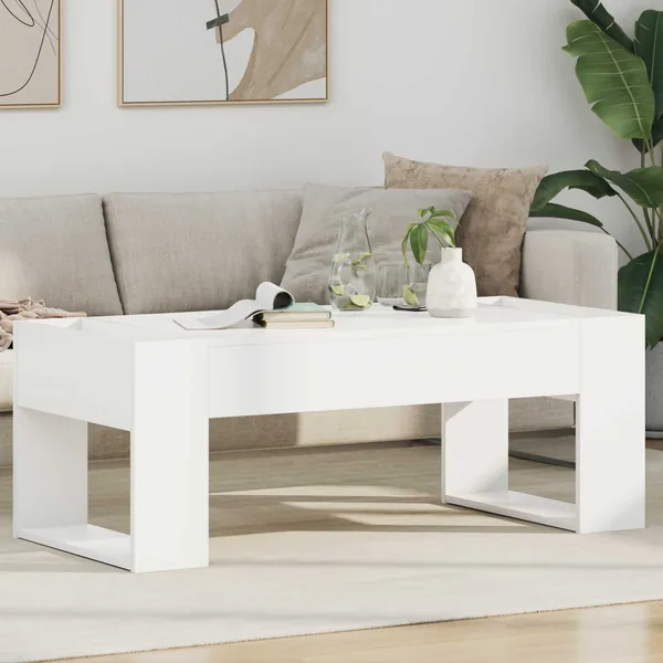 Table basse Blanc 110 x 50 x 41 cm Bois d'ingénierie