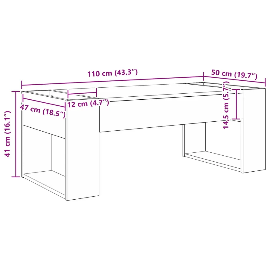 Table basse Blanc 110 x 50 x 41 cm Bois d'ingénierie - 10