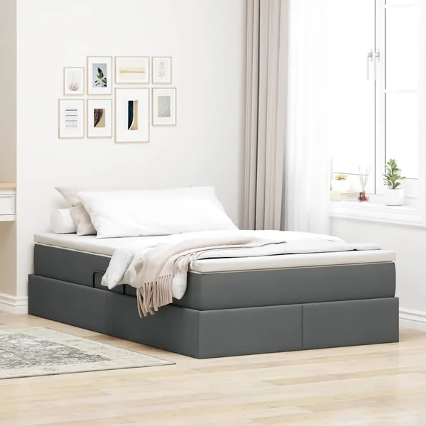 Lit avec rangement et matelas Gris foncé 120 x 200 cm Polyester