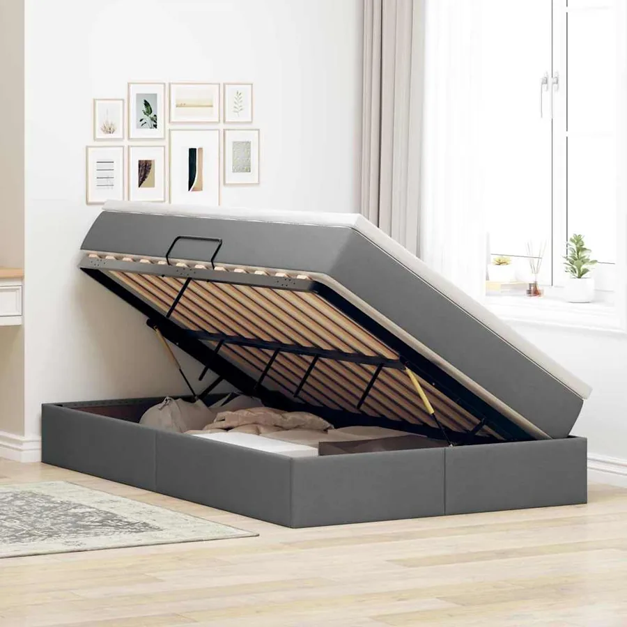 Lit avec rangement et matelas Gris foncé 120 x 200 cm Polyester - 4