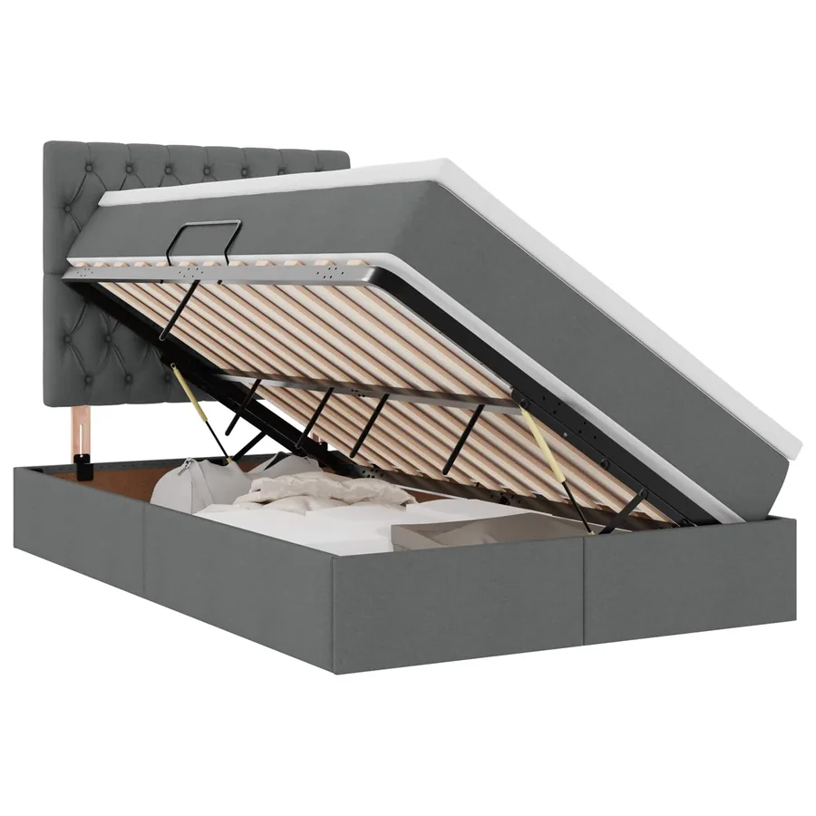 Lit avec rangement et matelas Gris foncé 120 x 200 cm tissu - 2