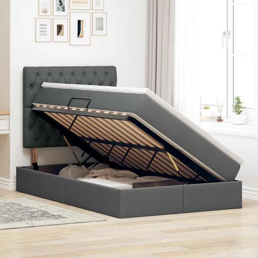 Lit avec rangement et matelas Gris foncé 120 x 200 cm tissu - 4