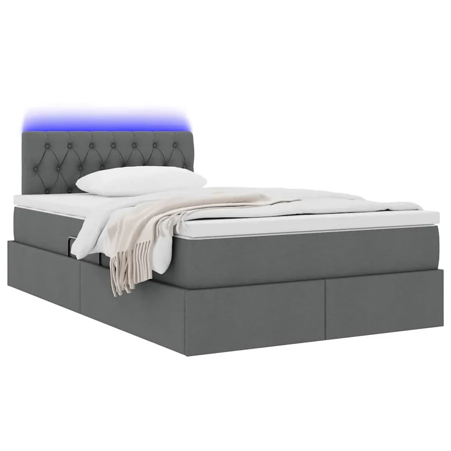 Lit de rangement LED avec matelas Gris foncé 120 x 200 cm Tissu - 3