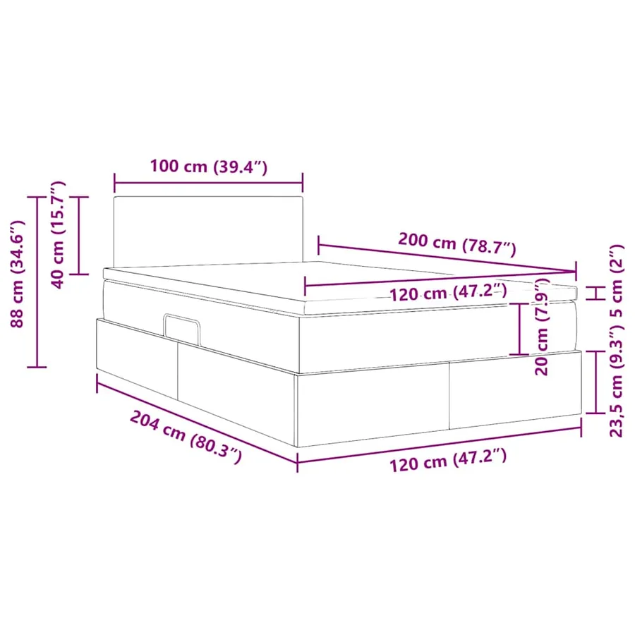 Lit de rangement LED avec matelas Gris foncé 120 x 200 cm Tissu - 17