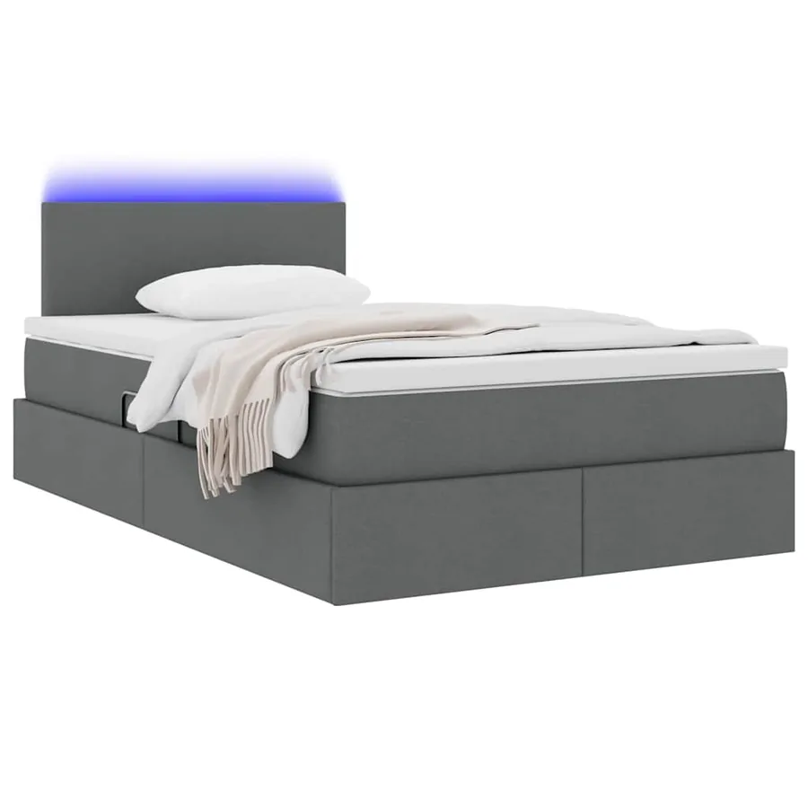 Lit de rangement LED avec matelas Gris foncé 120 x 200 cm Tissu - 3