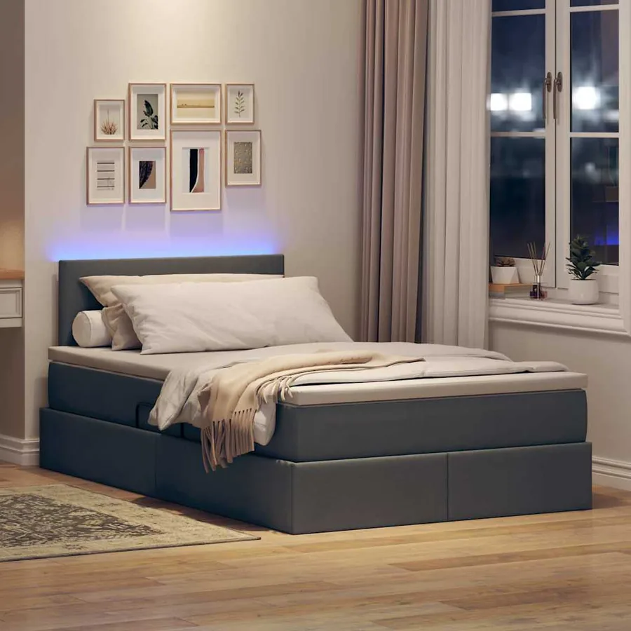 Lit de rangement LED avec matelas Gris foncé 120 x 200 cm Tissu - 5