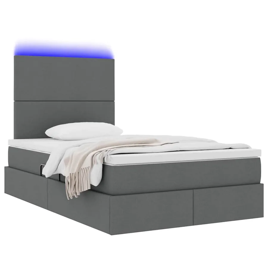 Lit de rangement LED avec matelas Gris foncé 120 x 200 cm Tissu - 3