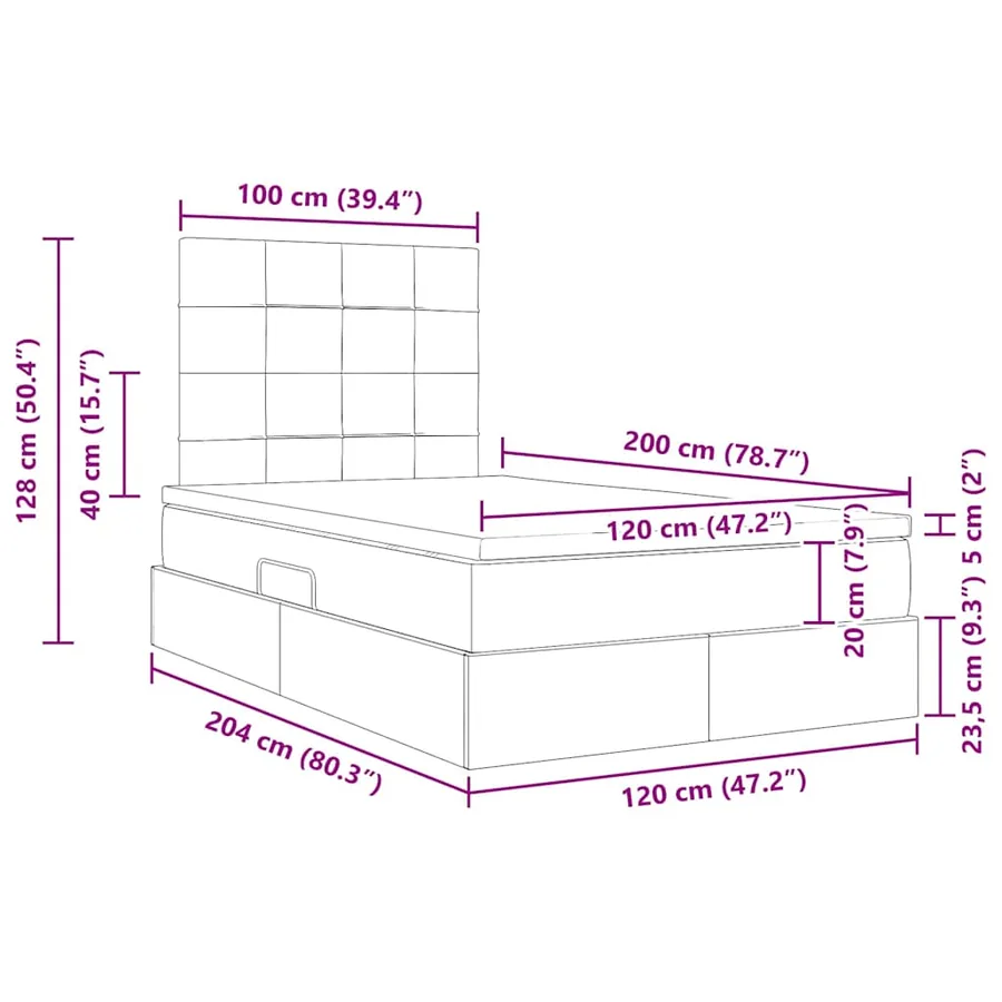 Lit de rangement LED avec matelas Gris foncé 120 x 200 cm Tissu - 17