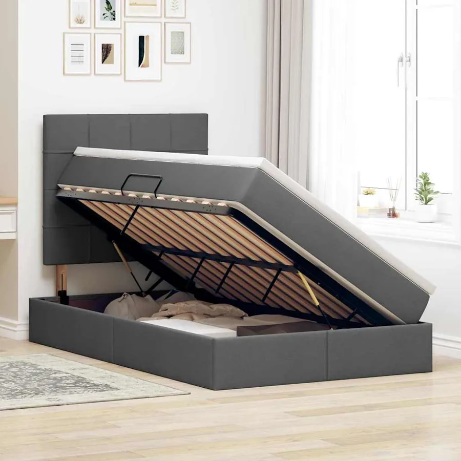 Lit de rangement LED avec matelas Gris foncé 120 x 200 cm Tissu - 4