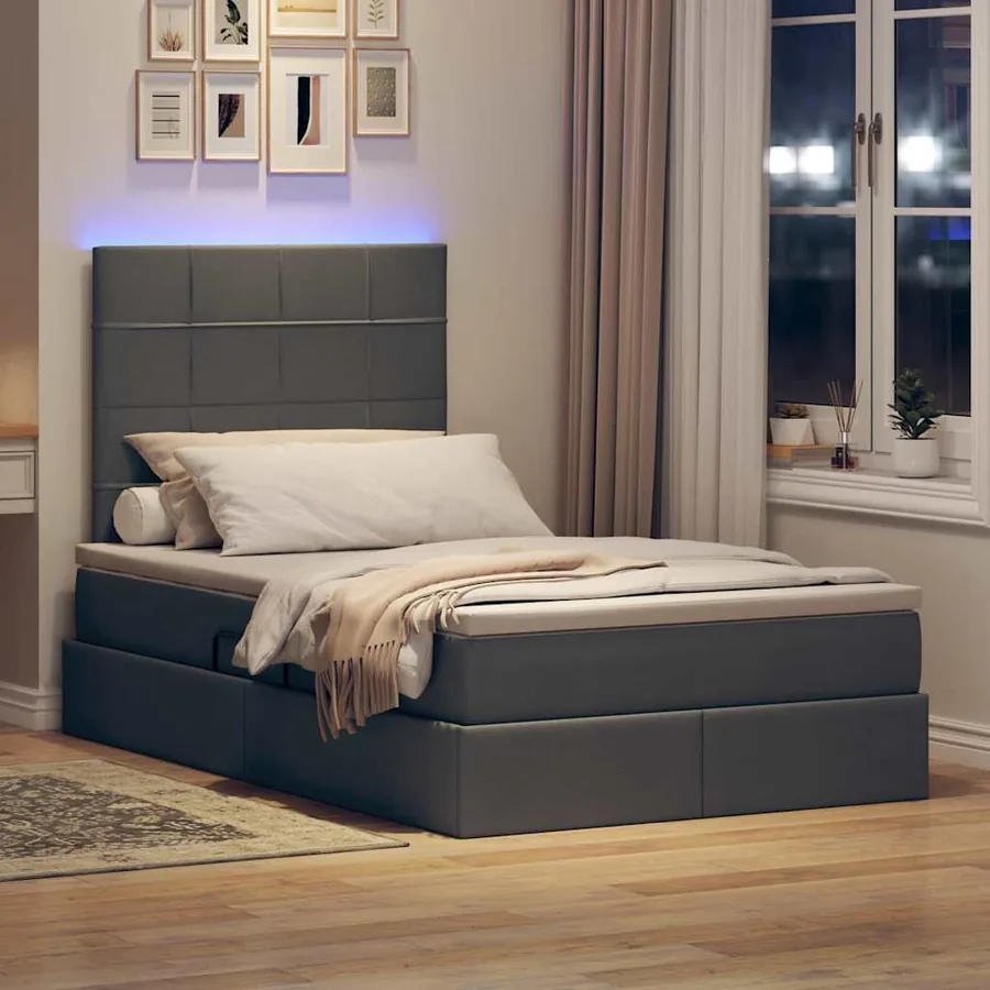 Lit de rangement LED avec matelas Gris foncé 120 x 200 cm Tissu - 5