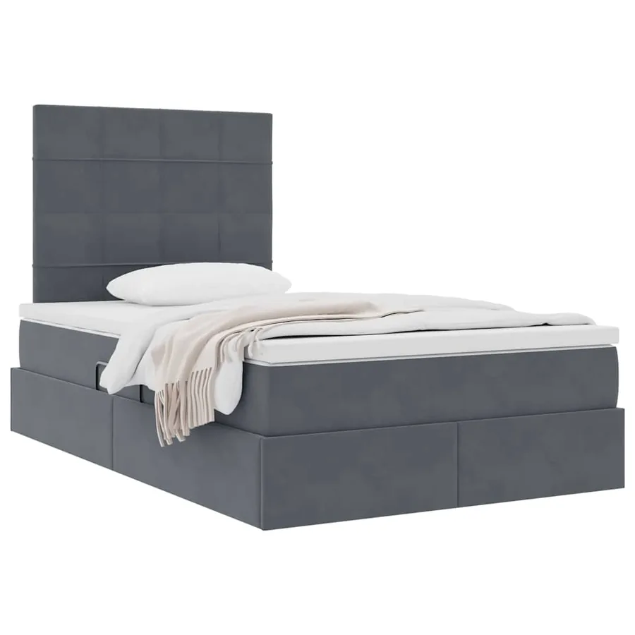 Lit avec rangement et matelas Gris foncé 120 x 190 cm Velours - 3