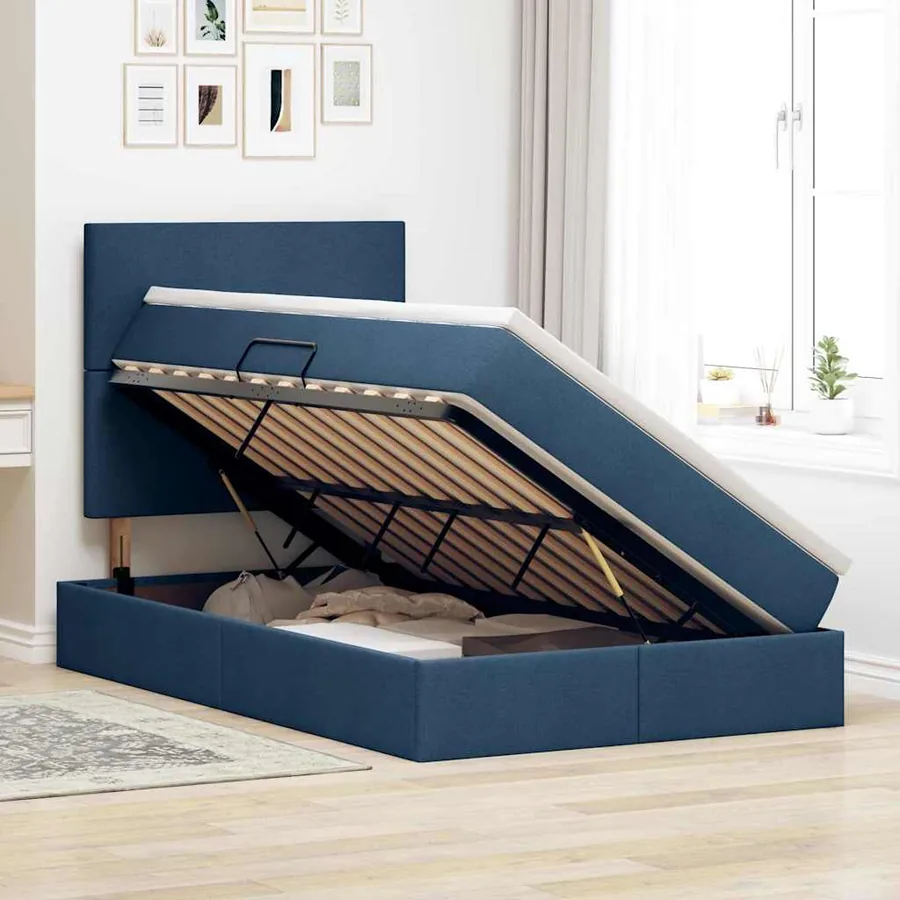 Lit de rangement LED avec matelas Bleu 120 x 200 cm Tissu - 4