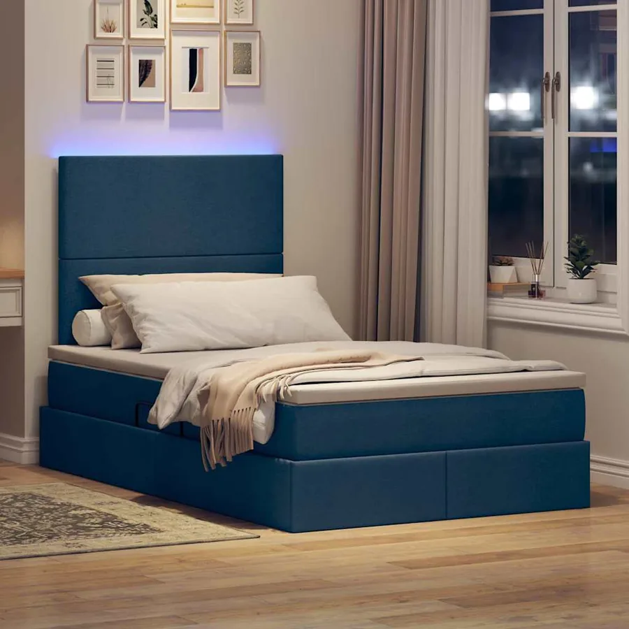 Lit de rangement LED avec matelas Bleu 120 x 200 cm Tissu - 5