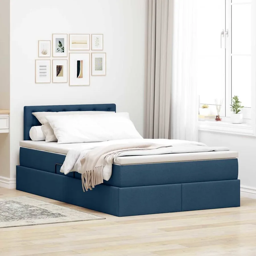 Lit avec rangement et matelas avec matelas Bleu 120 x 200 cm