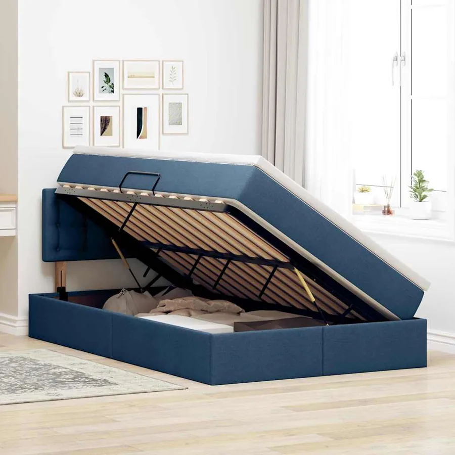 Lit avec rangement et matelas avec matelas Bleu 120 x 200 cm - 4