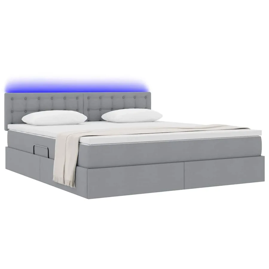 Lit de rangement LED avec matelas Gris clair 160 x 200 cm Tissu - 3