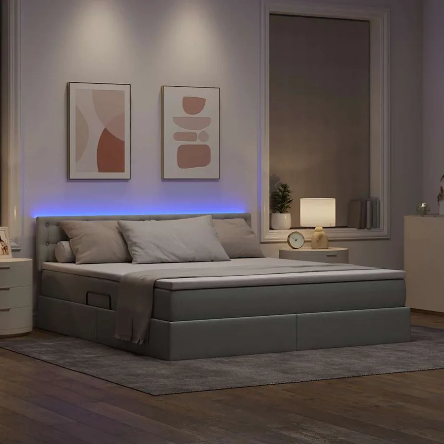 Lit de rangement LED avec matelas Gris clair 160 x 200 cm Tissu - 5