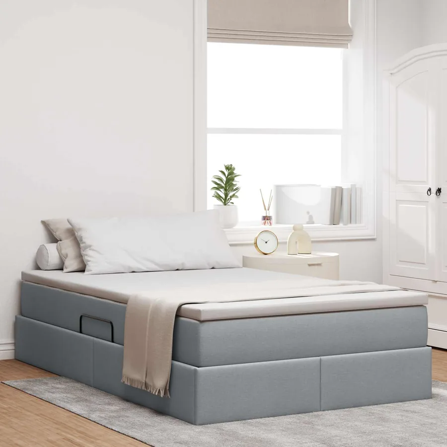 Lit avec rangement et matelas Gris clair 120 x 190 cm Polyester