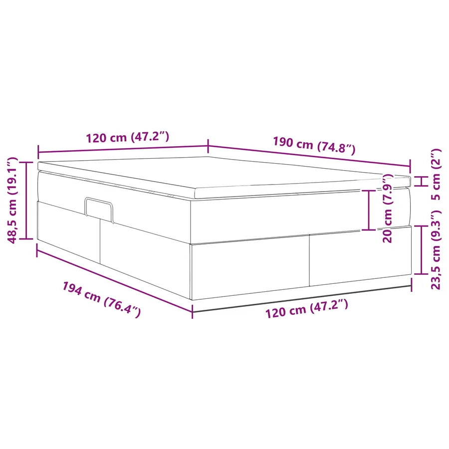 Lit avec rangement et matelas Gris clair 120 x 190 cm Polyester - 13