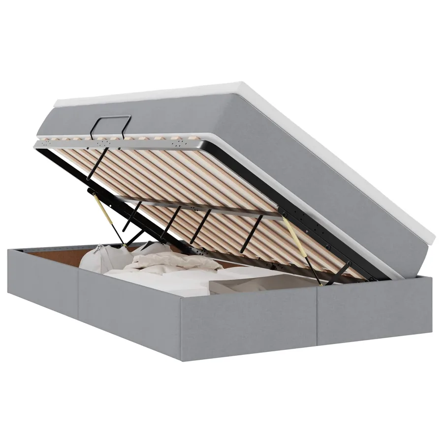 Lit avec rangement et matelas Gris clair 120 x 190 cm Polyester - 2