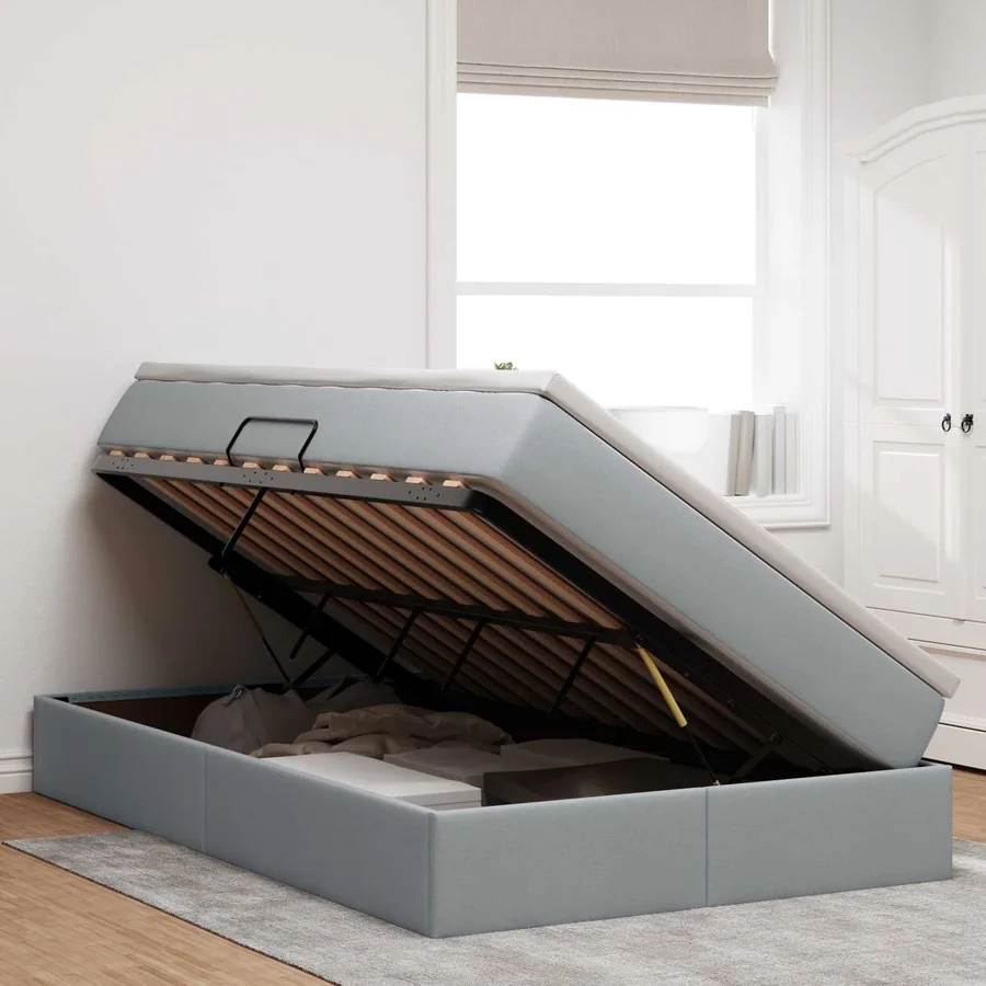 Lit avec rangement et matelas Gris clair 120 x 190 cm Polyester - 4