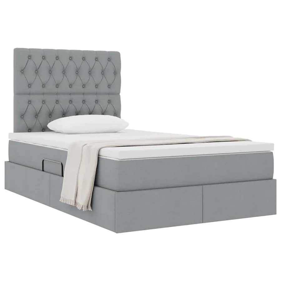 Lit avec rangement et matelas Gris clair 120 x 190 cm tissu - 3
