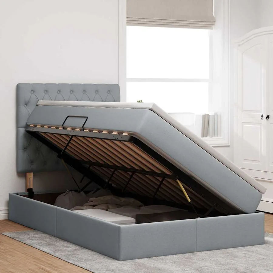 Lit avec rangement et matelas Gris clair 120 x 190 cm tissu - 4